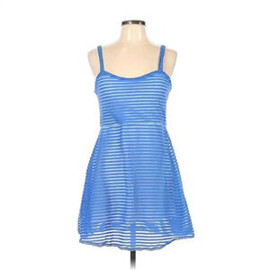 Free People Casual Womens Sleeveless Blue Striped Print Mini Plunge Size Large